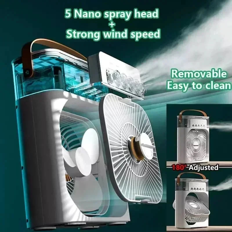 Mini Climatiseur 3-en-1 — Ventilateur + Humidificateur + Veilleuse LED | Rechargeable USB | CoolMove
