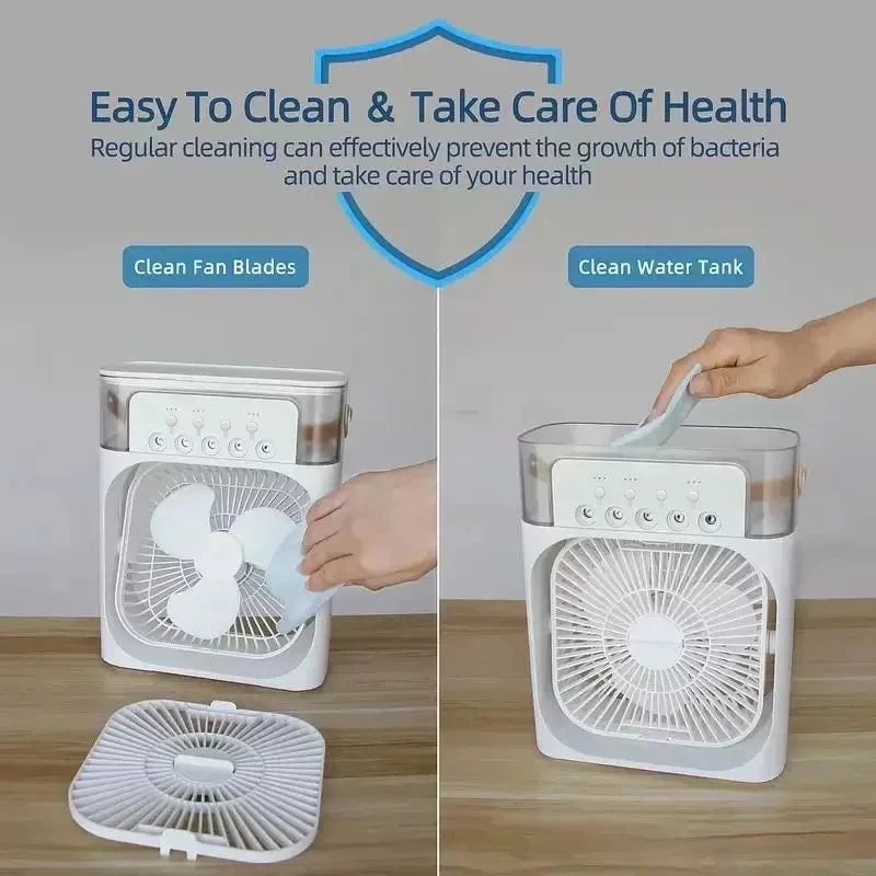 Mini Climatiseur 3-en-1 — Ventilateur + Humidificateur + Veilleuse LED | Rechargeable USB | CoolMove